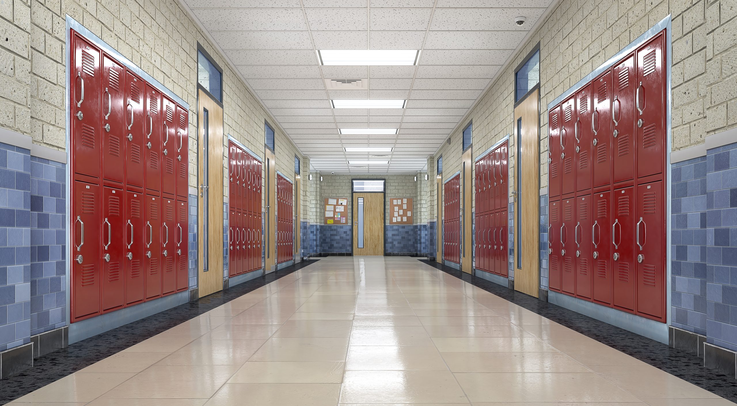 School corridor interior. 3d illustration